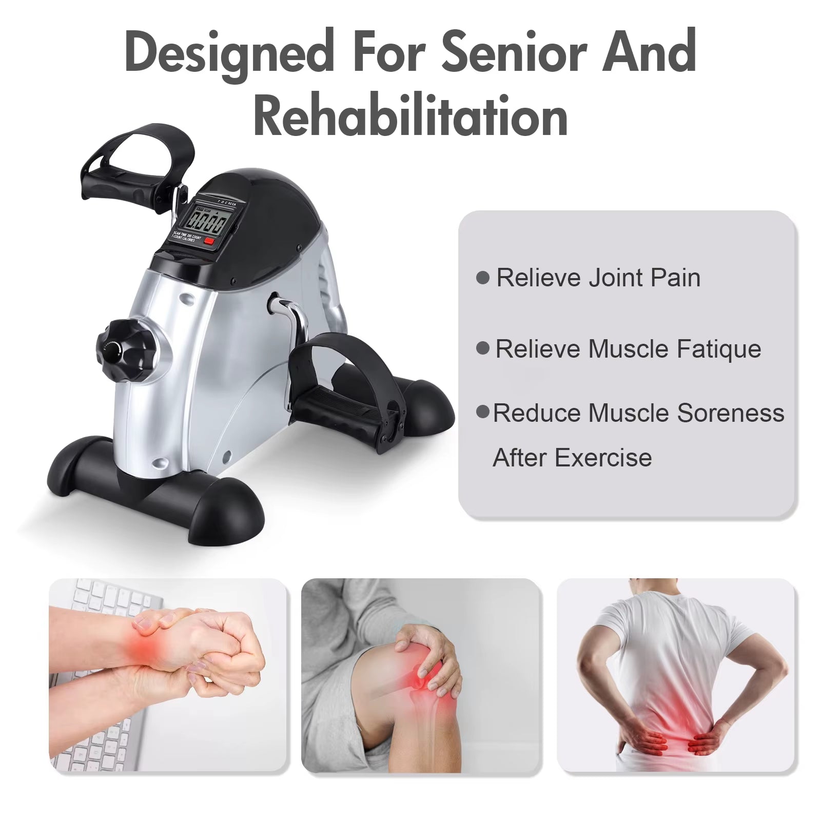 Mini Pedal Exercise Bike under Desk Bicycle Trainer Fitness Cycling Portable LCD Display Arm Leg Fitness Equipment Home Office