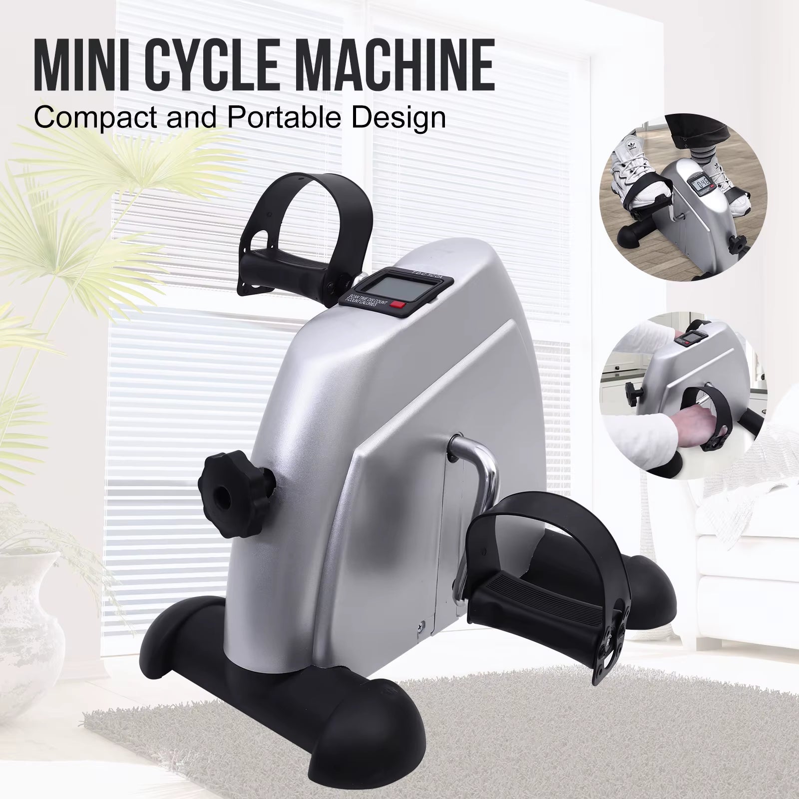Mini Pedal Exercise Bike under Desk Bicycle Trainer Fitness Cycling Portable LCD Display Arm Leg Fitness Equipment Home Office