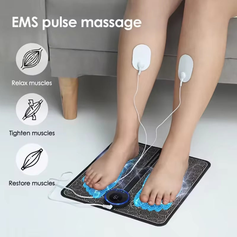 Electric EMS Foot Massager with Gel Pad Portable EMS Muscle Stimulation Massage Mat Improve Blood Circulation Relief Pain Relax