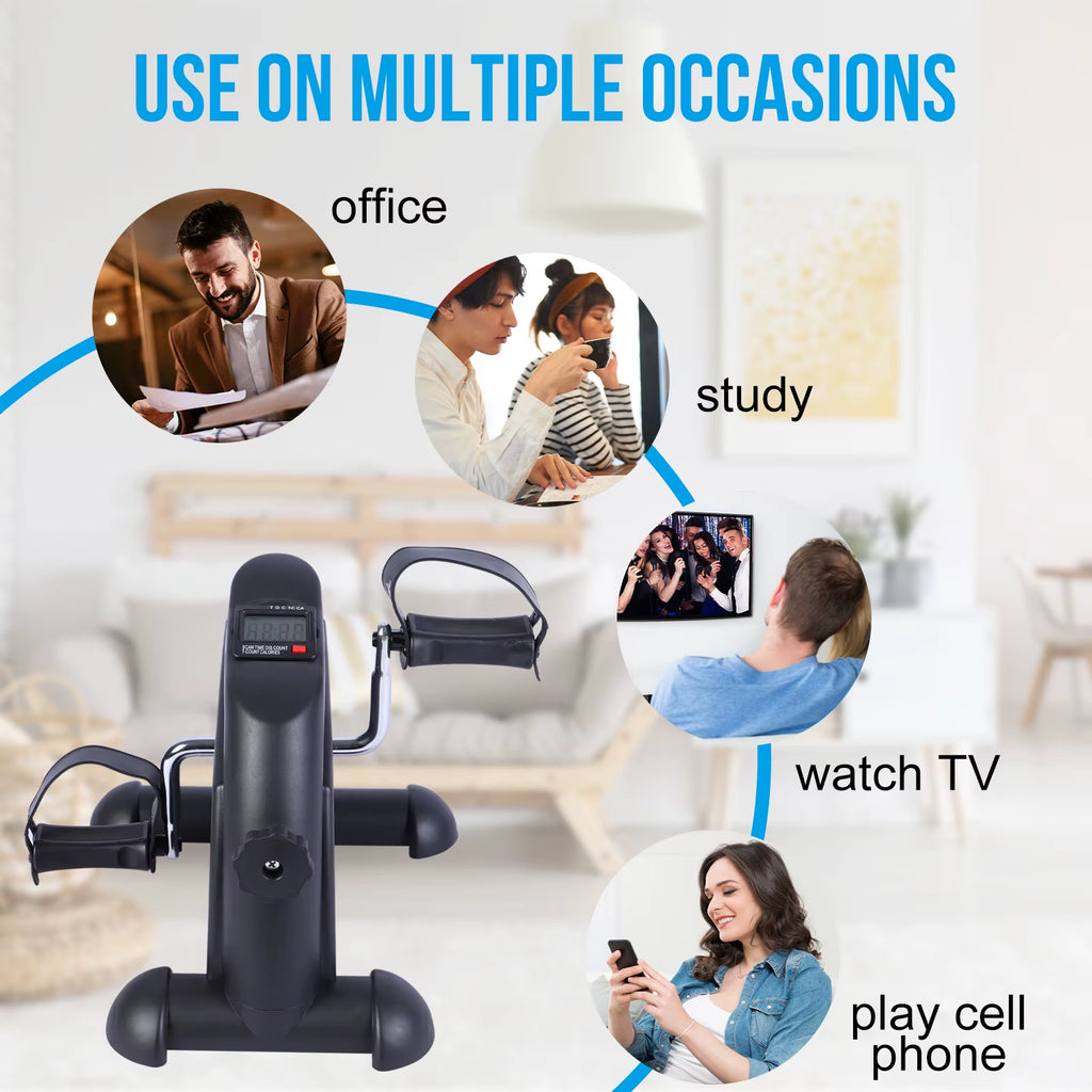 Mini Pedal Exercise Bike under Desk Bicycle Trainer Fitness Cycling Portable LCD Display Arm Leg Fitness Equipment Home Office